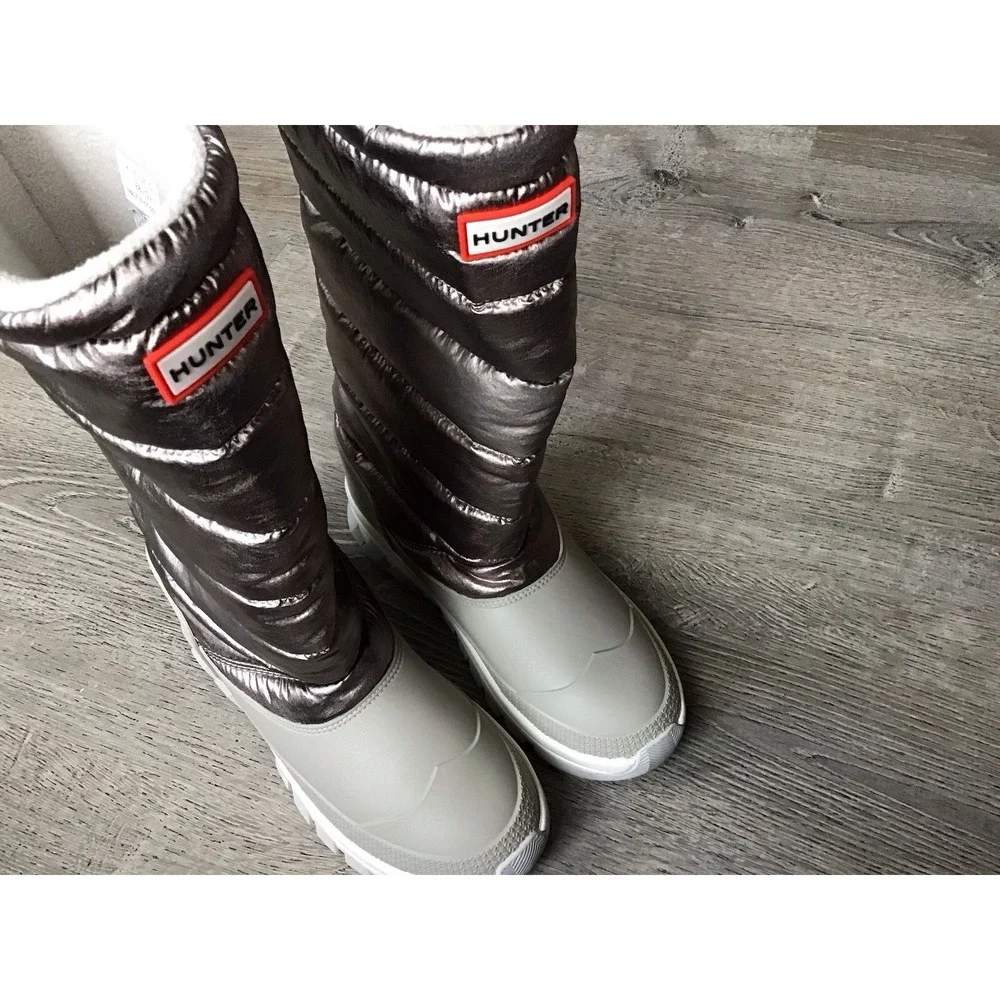 HUNTER METALLIC Tall Womens Size 7 38 Metallic Winter Boots Silver/Hail Grey New
